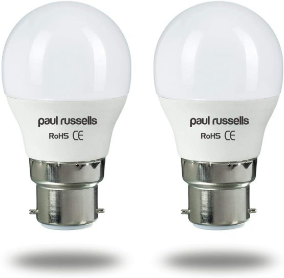 2 Pack 5Watt Golf Ball LED Light Bulbs B22 / BC/Bayonet Cap Paul Russells Bright 5W=40W G45 Small Globe 270 Beam Lamp Warm White Light 2700K 40W Incandescent Bulbs Equivalent