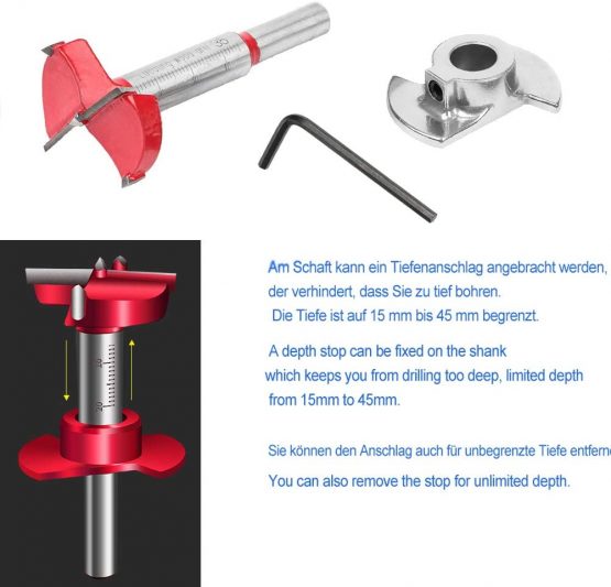 Mobiut Concealed Hinge Jig Forstner Bit Sets-35mm Hinge Hole Cutter for Cabinet Hinges and Mounting Plates - Image 3