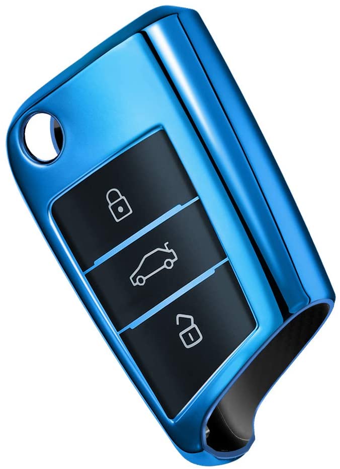 OATSBASF Car Key Cover Compatible with VW,Car Key Case for VW Golf 7 Polo Skoda Seat TPU Silicone 3 Buttons Box (Blue) - Image 2