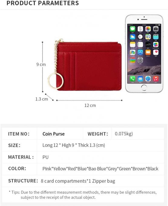 Coin Purse for Women, ZhaoCo PU Leather Zipper Womens Wallet Small Change Wallet Card Purse Cash Holder Organizer Coin Purse for Ladies Girls - Red - Image 3