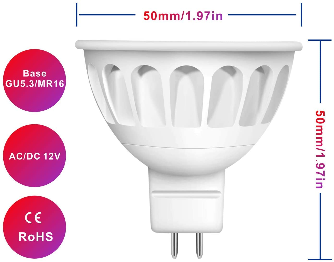 Boxlood MR16 LED Bulbs, 12 Volt, GU5.3 Bi-Pin Base, 40-Degree, 5-Watt (50-Watt Equivalent), 500 Lumen, 6000K Cool White - Image 3