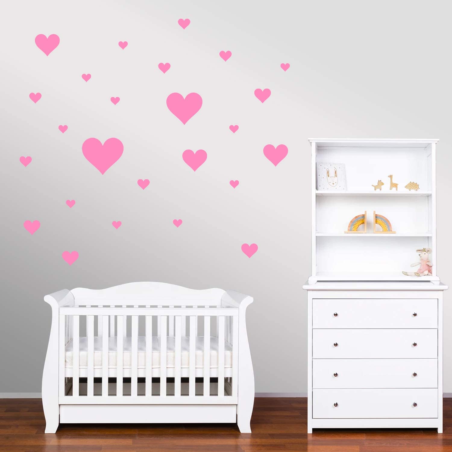 PREMYO Set of 32 Heart Wall Stickers Kids - Nursery Decor Easy to Apply - Decals for Bedrooms for Girls Rose Pink - Image 3