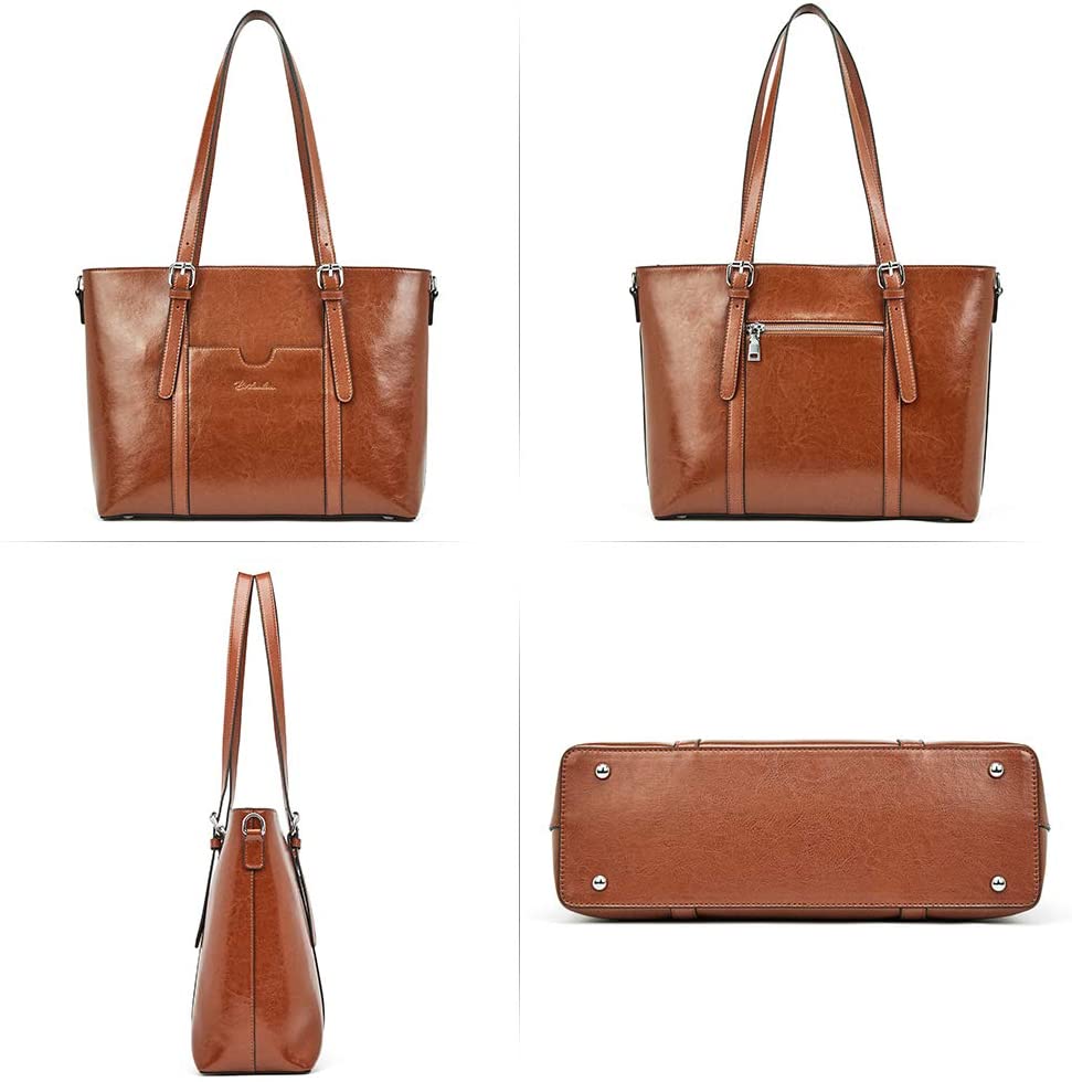 BOSTANTEN Womens Genuine Leather Handbags Large Capacity Vintage Top-Handle Tote Bag Casual 15.6 inch laptop Shoulder Bags Brown - Image 3