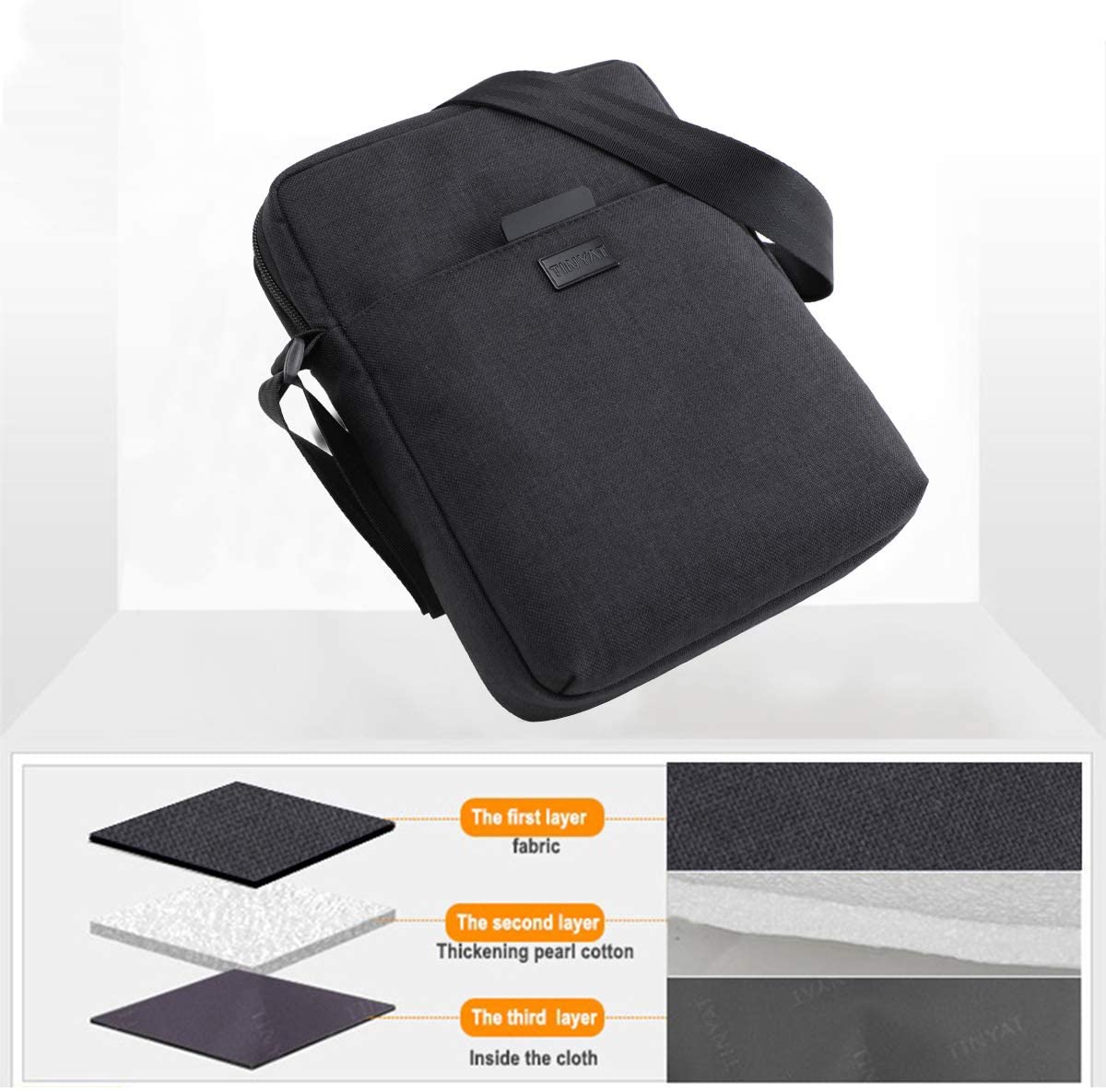 TINYAT Men Shoulder Bag Large Messenger Bags Waterproof Crossbody Bags for Men with Adjustable Strap for Outdoor Working Business,Black - Image 2
