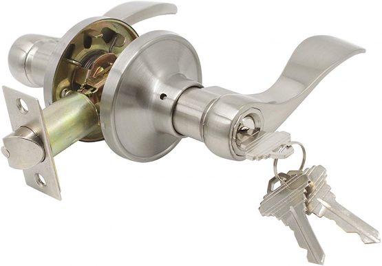 Probrico Stainless Steel Pair Lever Entrance Locker, Satin Nickel Security Door Lock with Key Safe Lockset Exterior Door Handle Knob Wave Style - Image 3