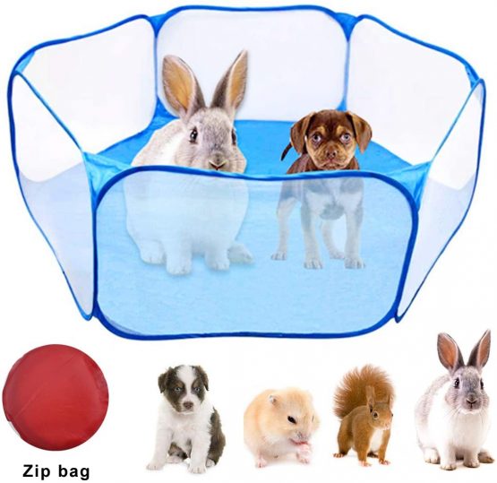 WEONE Pet Playpen, Portable Small Animals Playpen, Foldable Pet Pens, Pet Cage Tent, Breathable & Transparent Pet Exercise Fence for Guinea Pig, Rabbits, Hamster, Chinchillas, Hedgehogs, Cats -Blue