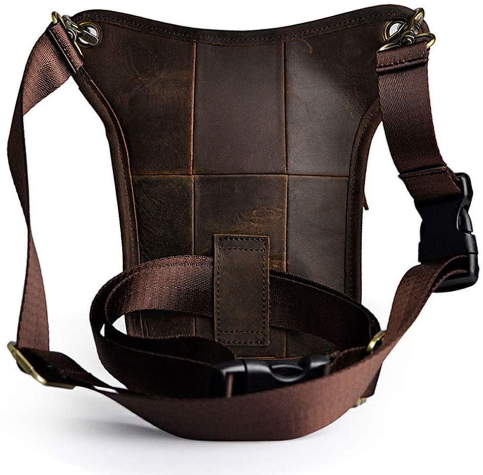 Xieben Leather Drop Leg Bag for Men Women Motorcycle Bike Riding Cycling Multi-Purpose Thigh Waist Fanny Pack Travel Hiking Sports Camping Pouch Deep Brown - Image 2