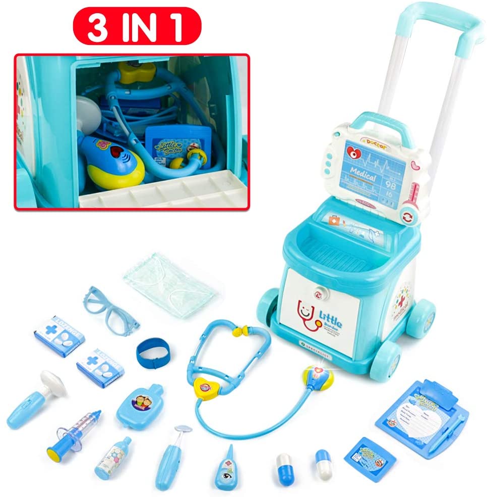 Doctors Kit for Children Doctor Role Play Trolley Cart Play Set Toy ...