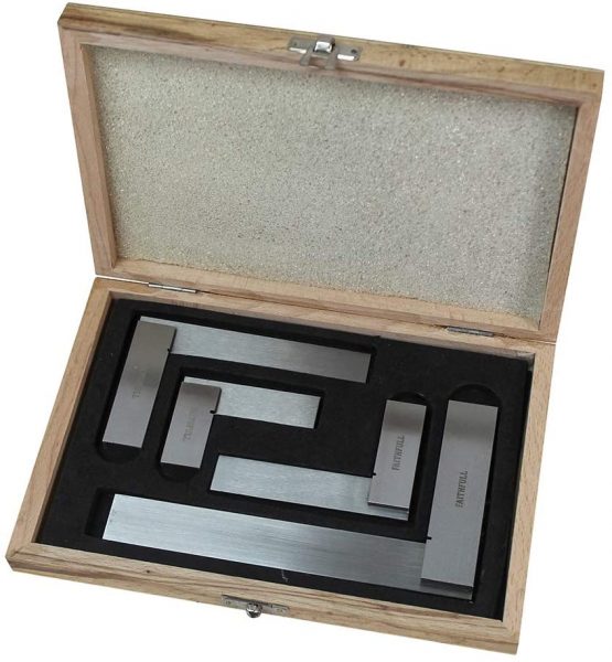 Faithfull FAIESSET4 4 Piece Engineers Square Set 50,75,100,150 mm (2 Inch, 3 Inch, 4 Inch, 6 Inch) in Wooden Presentation Case