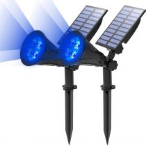 T-SUN (2 Pack&250 Lumens) LED Solar Spotlight, 4 Led Blue Waterproof Outdoor Security Garden Landscape Lamps, 180°angle Adjustable, Auto-on/off for Tree, Yard,Lawn,Pathway,Deck,Patio Etc.