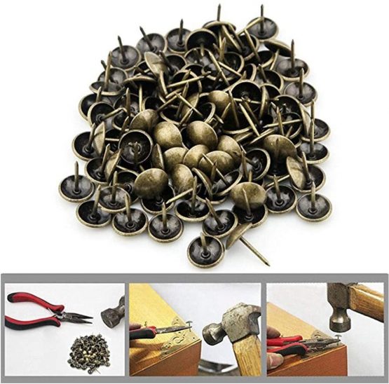 Suithink 125PCS 11x17mm Upholstery Tacks Antique Brass Furniture Nails Pins Round Head Pins - Image 4
