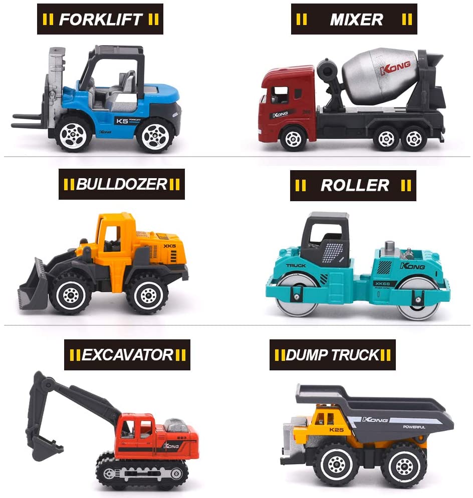 Colourful Construction Trucks Toy, Engineering Diggers and Dumpers Toys Cars Play Set Educational Gift for 3 Years Old Kids, 6PCS - Image 2