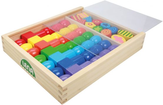 Lena 32010 Craft Box, with 54 3 cm Threading Wooden Set for Children from 3 Years Making Necklaces and Bead Jewellery, Multicoloured - Image 3
