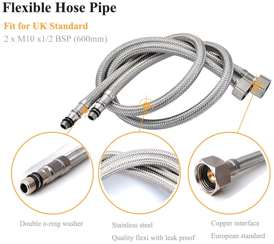 Pack of 2 Kitchen/Basin Monobloc Mixer Tap Connectors Flexi Pipes Tails