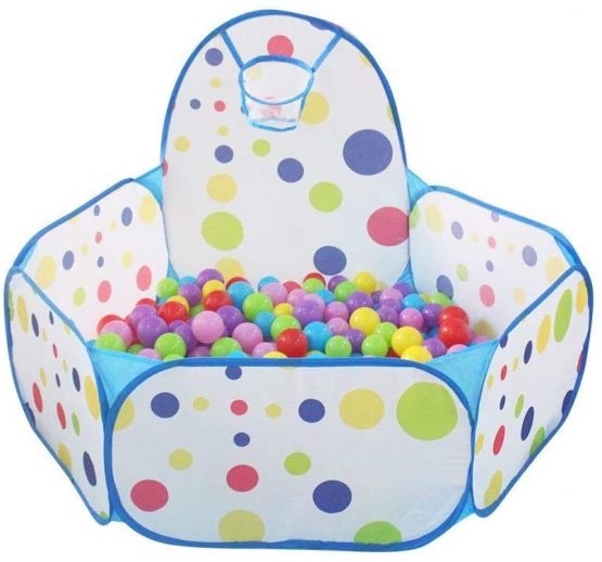 Kids Ball Pit, Indoor & Outdoor Play Tent Playpen Ball Pit Pool with Basketball Hoop Zippered Storage Bag (Balls not Included)-Blue Colour