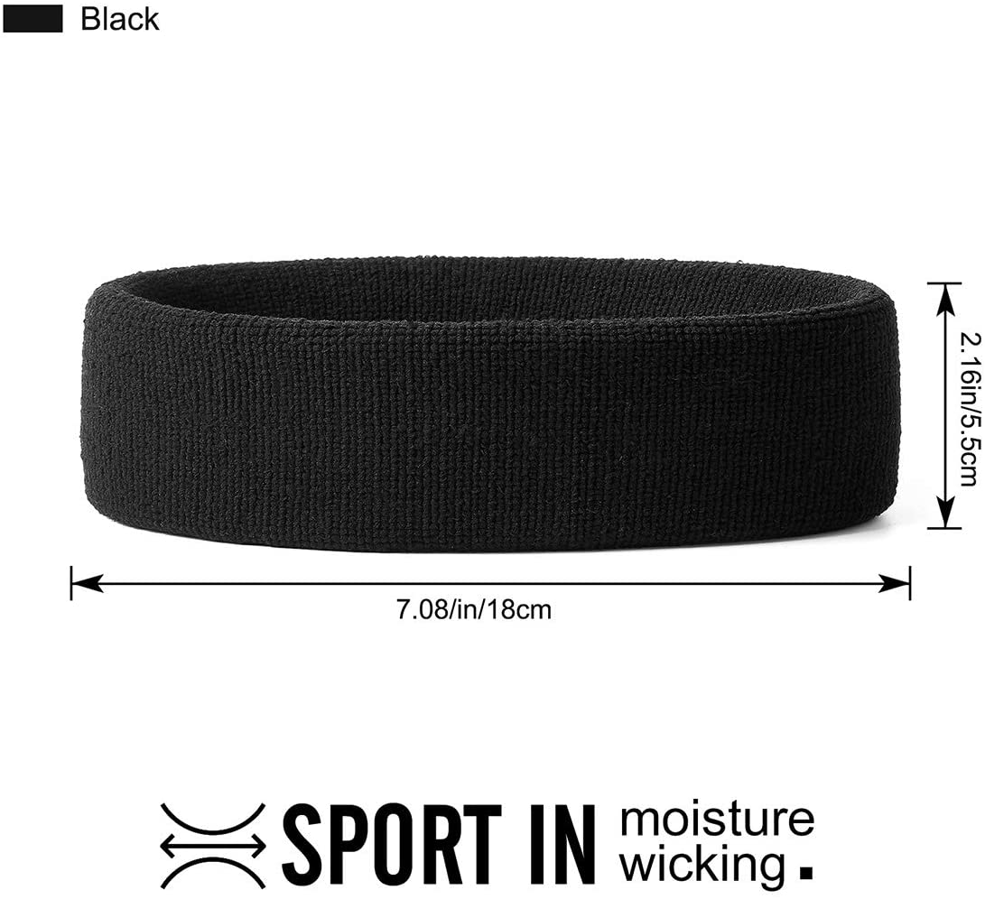 VENI MASEE Sportline Head Band Terry Cloth Headband Sweat Band Sweatband, 01-6PC-6Black - Image 4