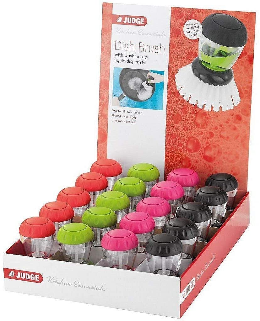 Judge Dish Brush with Washing Up Liquid Soap Dispenser, Black, 20 x 30 x 25 cm