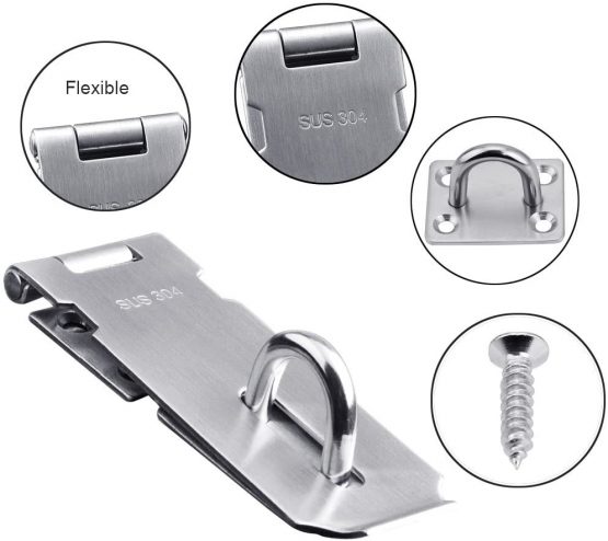 GOLRISEN Hasp and Staple,Door Clasp,304 Stainless Steel Door Lock,Gate Latch,5Inch Staple Lock with 8 Screws for Shed Door,Furniture Drawer,Closet(Sliver) - Image 2