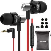 Betron DC950Hi Earphones, In Ear Headphones Earphones with Microphone and Volume Control, Enhanced Bass, Carry Case, Black