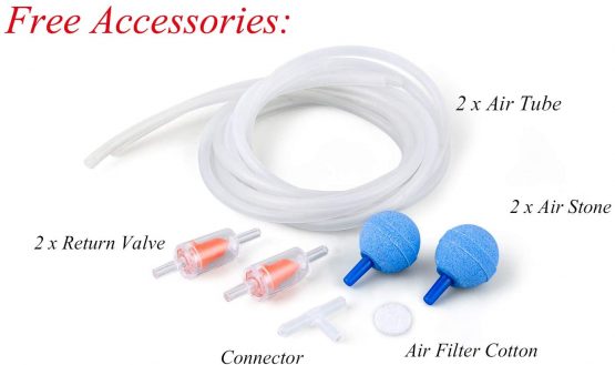 HITOP Aquarium Air Pump with Accessories, Whisper Aerator, Silent Oxygen Pump for Fish Tank 30L to 400 Litres (White) - Image 2