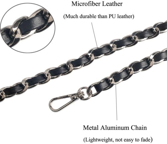 BEAULEGAN Purse Leather Chain Strap Replacement for Handbag Crossbody or Shoulder Bags, 130 cm Long (Black Gunmetal) - Image 4