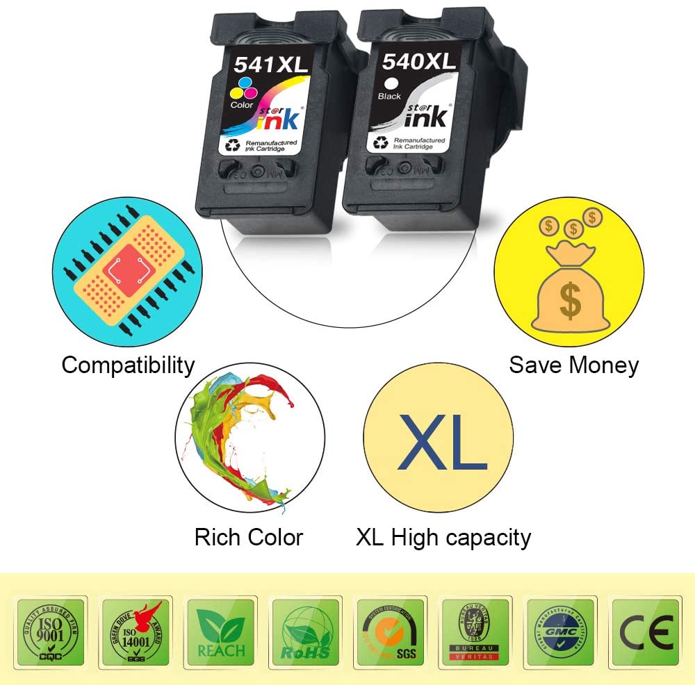 540XL 541XL Ink Cartridges Twin Pack High Yield Replacement for Canon 540 541 Ink Cartridges - Image 2