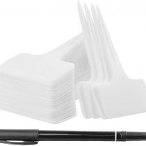 Whaline 100 Pcs White Plant Labels with Garden Marker Pen, Plastic Plant Tags Waterproof Nursery T-Type Plant Sign Tags, 2.36" x 3.94"