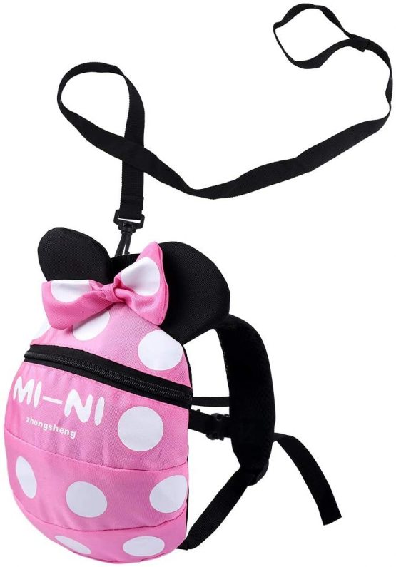 Baby Toddler Safety Harness Backpack Child Kids Cute Cartoon Strap Shoulder Backpack Bag with Reins Leash Rucksack Harness Walkers Tether Belt,for 1-5 Years Old Toddler. (Pink S-for 1-5 Years Old)