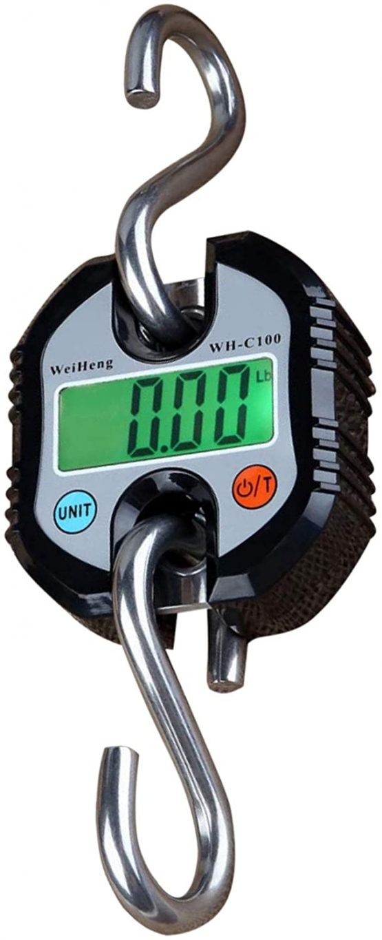 Rhorawill Crane Scale 150kg Double Accuracy Electronic Digital Hook Scale Mini LCD Loop Hanging Scale Luggage Fishing Scale Heavy Duty Weight Balance with Tare Function Black