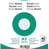 Exacompta Bristol Squared Record Cards, Punched, A5 - White, Pack of 50