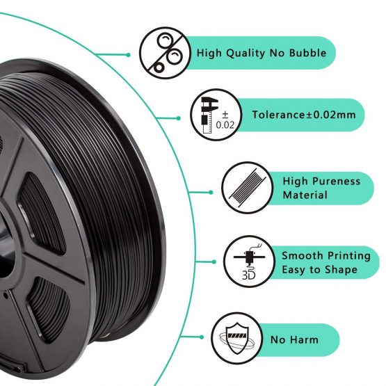 ABS Filament 1.75mm for 3D Printing, SUNLU ABS Filament Black 1.75 +/- 0.02 mm, 1KG/Spool for FDM 3D Printer - Image 3