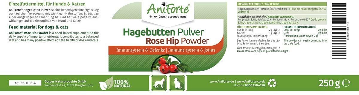 AniForte Rosehip Powder for Dogs and Cats 250g, 100% Finely Grounded Rose Hips, Rich in Natural Vitamin C - Image 3