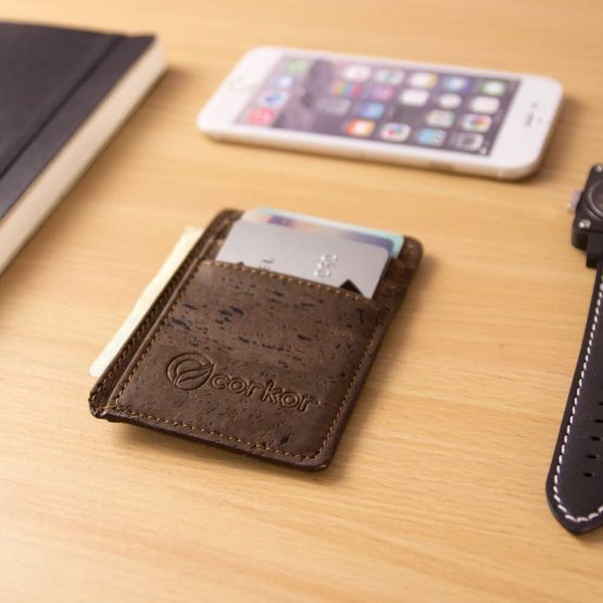 Corkor Minimalist Vegan ID Case RFID Men Women Sustainable Non-Leather Cork Gift , Dark Brown, Small - Image 2