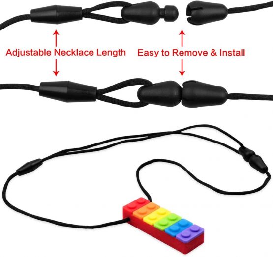 Novelfun Sensory Chew Necklace,5 Pack Rinbow Color Silicone Chew Pendant Training and Development Fidget Toy Chewing Necklace for Teething Babies,Autism ADHD SPD,Oral Motor,Anxiety,Autistic Children - Image 4