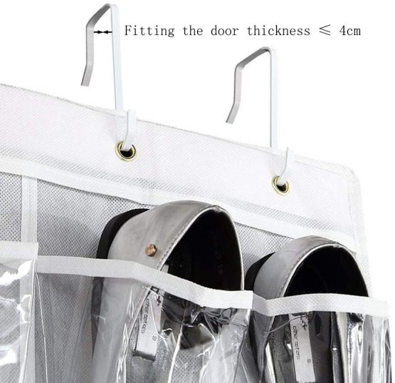 Dailyart 24 Pockets Over the Door Shoe Organizer Hanging Shelf Shoe Rack Storage Stand Organiser Holder Hook,White - Image 4