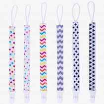 6 Pack Baby Dummy Clip Pacifier Strap Holder, WylbJc Multicoloured Washable Soother Clip Chain with Unique 2-Sided Stylish Design for Unisex Newborn Boys Girls