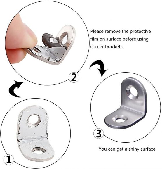 Teenitor 16 Pcs Corner Braces - 20x20mm 90 Degree Right Angle Brackets Fastener Stainless Steel L Shaped Corner Bracket with 32 Pcs Screws Brace Corner Steel Joint Silver - Image 3