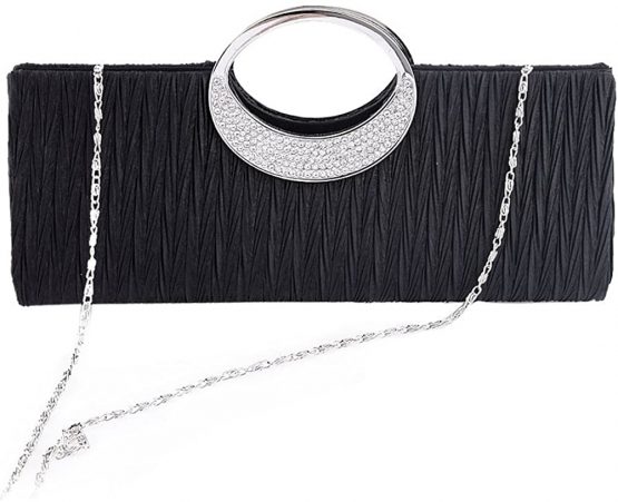 Tskybag Womens Tote Bag Ladies Crystal Diamante Clutch Purse Bridal Wedding Evening Party Handbag Black White Silver Wallet - Image 2