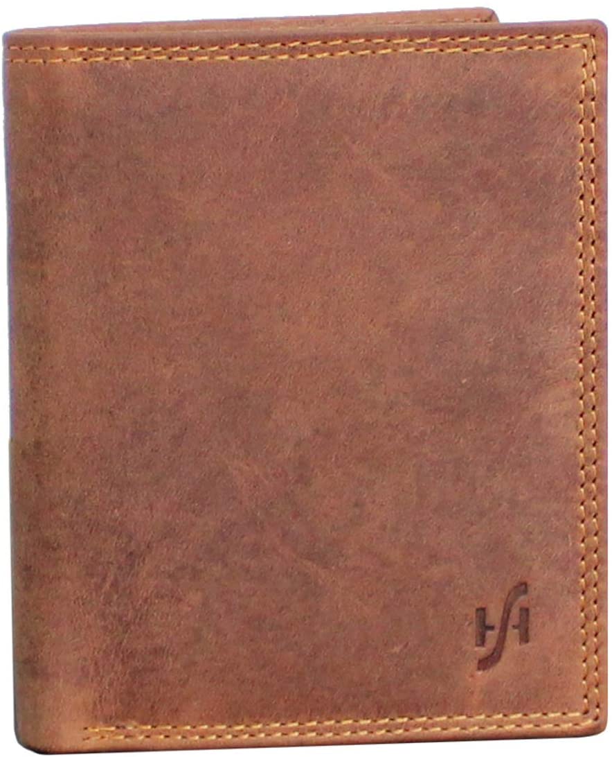 STARHIDE Wallets Mens RFID Blocking Real Distrssed Hunter Leather Gents Wallet with 2 ID Windows