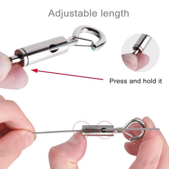 HONGCI 2 Set 1.5mm*2m Adjustable Picture Hanging Wire With 2 Crimp Tube&2 M4 Spring hook) Heavy Duty Stainless Steel Wire Rope for Hanging Picture Frames,Light/Lamp Hardware,Hold Up to 30 KG - Image 3