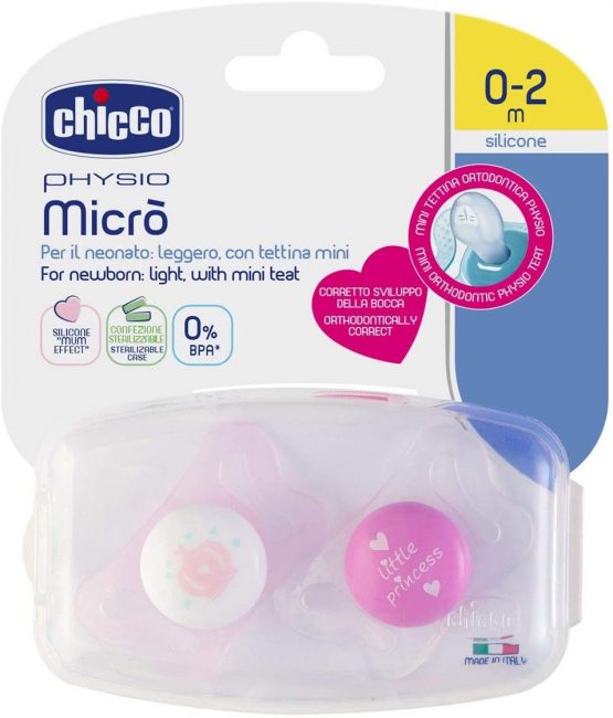 Chicco Physio Micrò – Pack of 2 Silicone Dummies Newborn 0 – 2 Months Random Models, Pink - Image 4