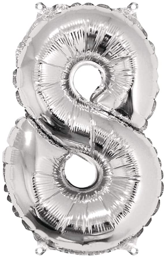 Rayher Foil Balloon Number 8", Silver, 40cm, SB-Btl 1Stück, 87040606