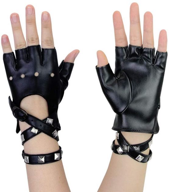 LYTIVAGEN Punk Gloves in PU Fingerless Leather Gloves with Rivets Half Finger PU Leather for Halloween Costumes, Hip Hop, Performances, Parties (Black) - Image 4