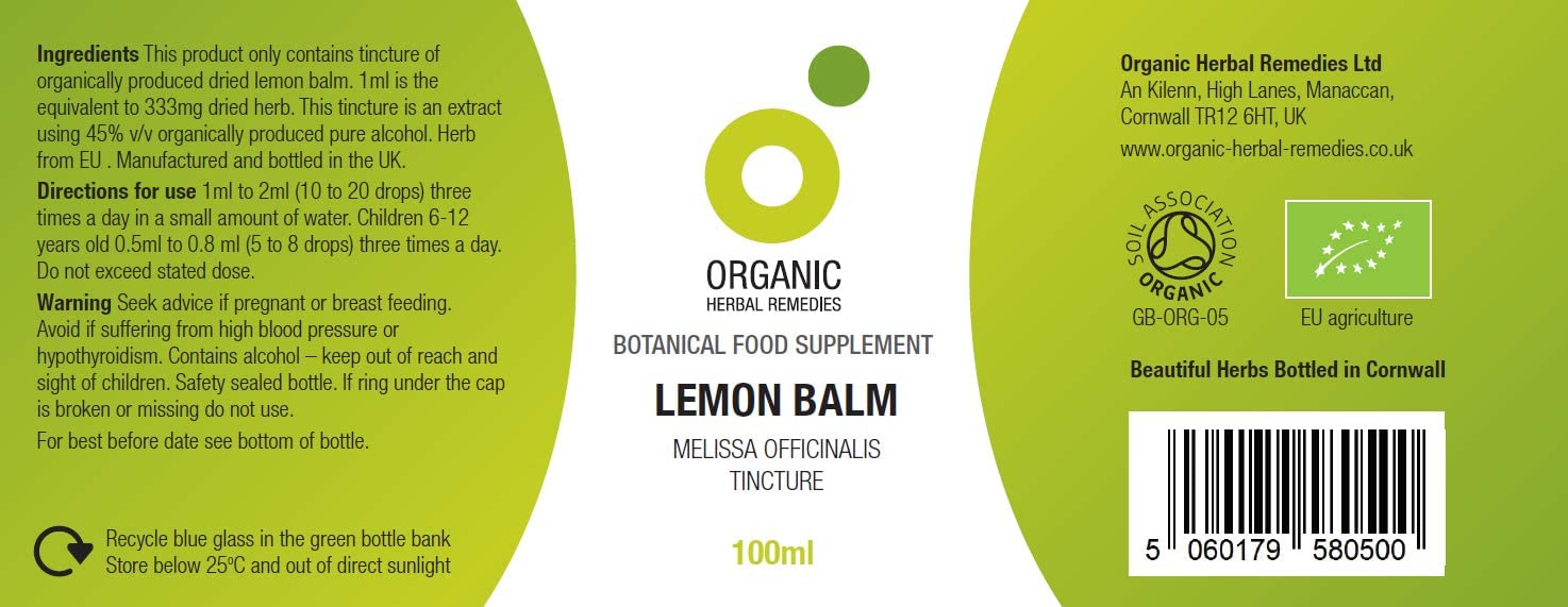 Organic Herbal Remedies, Lemon Balm Tincture, 100 ml, Blue Bottle, 100 ml (Pack of 1) - Image 2