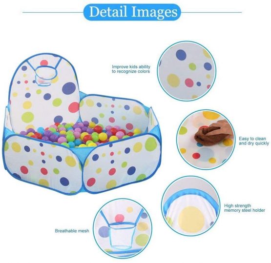 Kids Ball Pit, Indoor & Outdoor Play Tent Playpen Ball Pit Pool with Basketball Hoop Zippered Storage Bag (Balls not Included)-Blue Colour - Image 3
