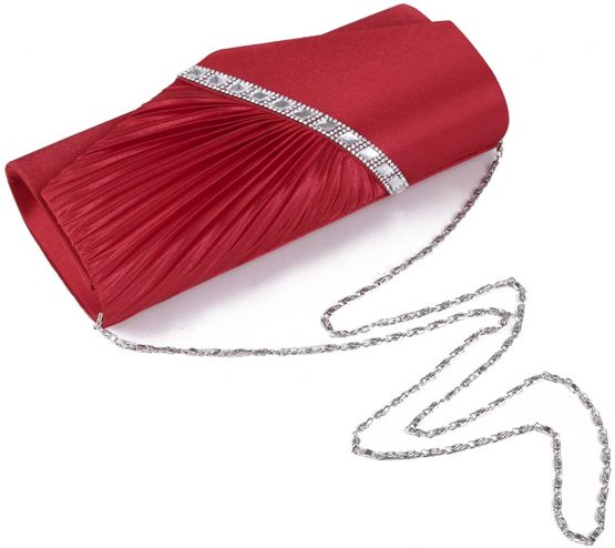 Damara Womens Pleated Crystal-Studded Satin Handbag Evening Clutch - Image 2