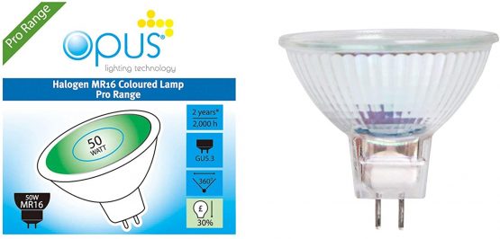 Opus 50W 12V GU5.3 Mr16 Green Coloured Halogen Dichroic Spot Light Bulb