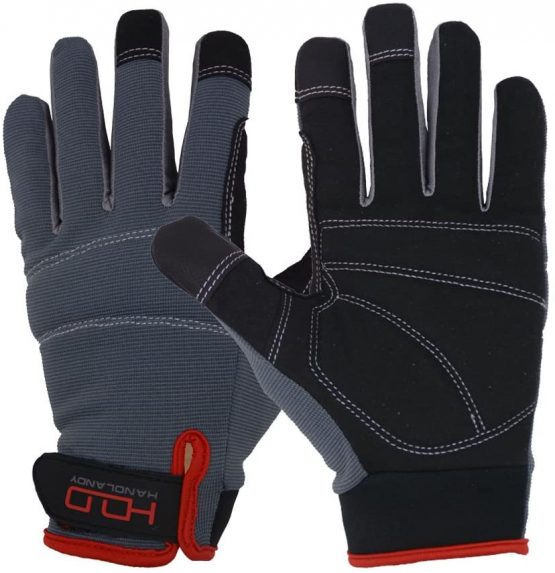 HANDLANDY Mens Work Gloves Touch Screen, Synthetic Leather Utility Gloves, Flexible Breathable Spandex Back- Padded Knuckles & Palm (Medium/Size 8)