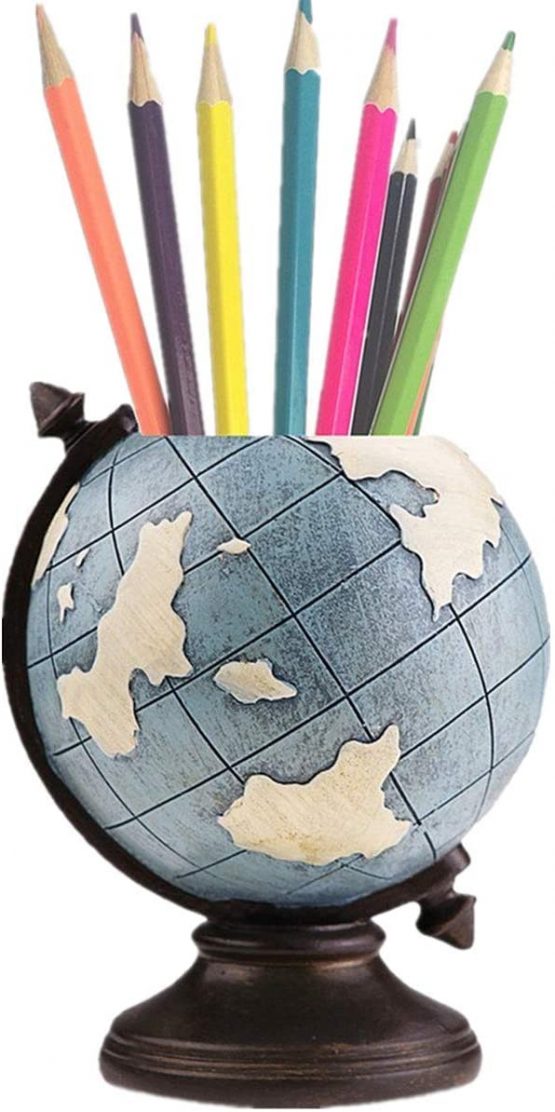 Globe Pen Pencil Pot Holder Vintage Pencil Cup Stand Retro Home Office School Decorations Gifts for Men