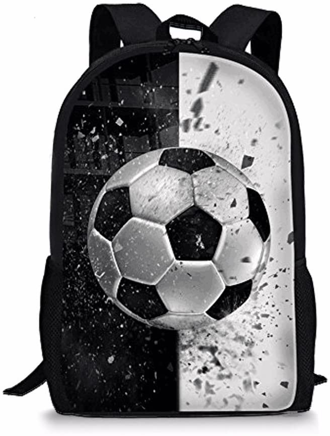 Showudesigns Soccer Rucksack for Boys Backpack with Bottle Side Pockets Kids School Bag Teen Girls Rucksack Travel Bagpack 17 inch